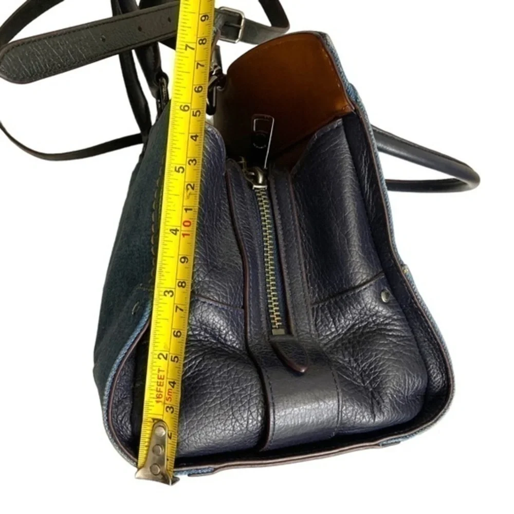 Coach Mercer 30 Satchel Colorblock Denim 37786 Dark Blue Leather Turnlock